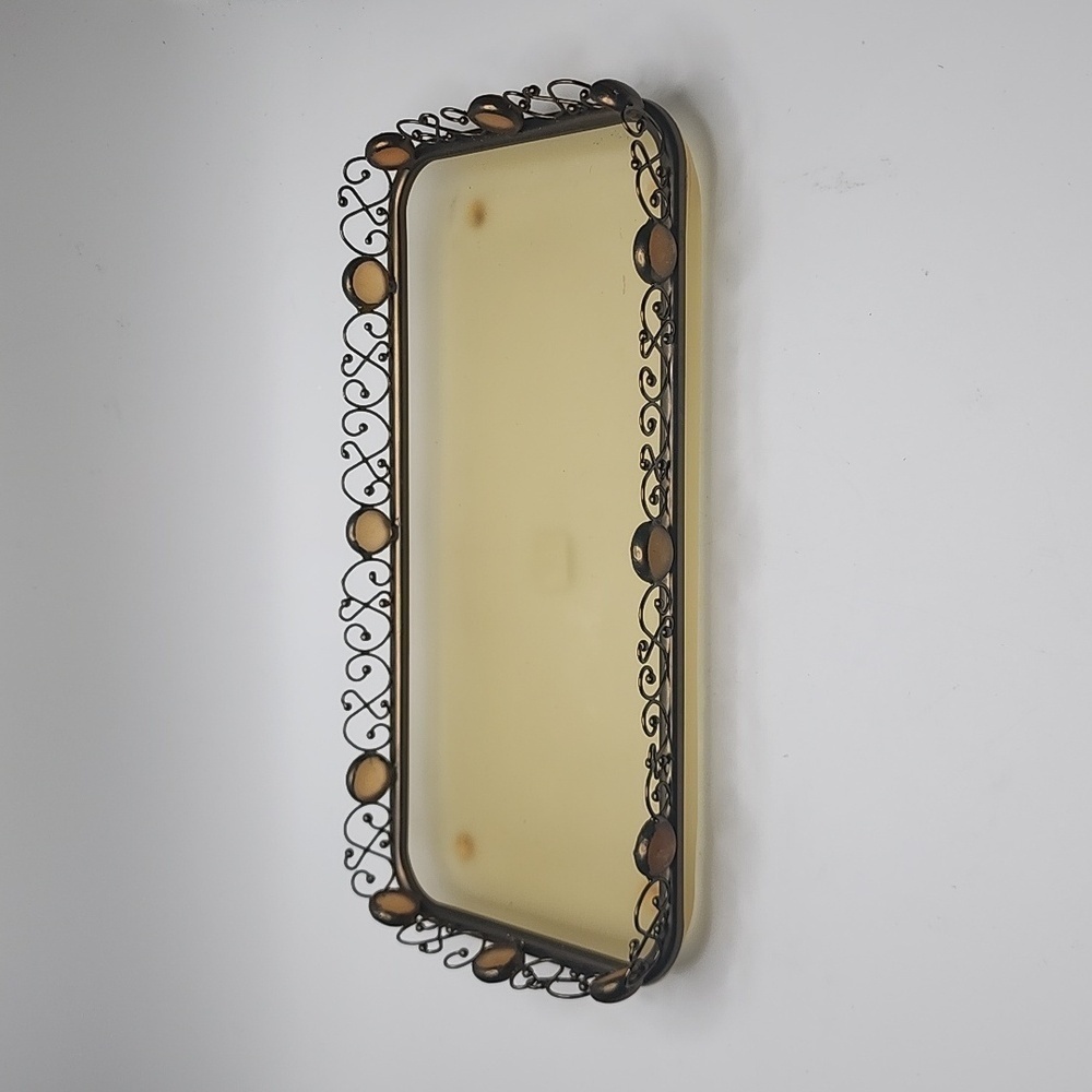 PartyLite Paris Candle Tray Light Yellow Glass w/Metal Ornate Edge